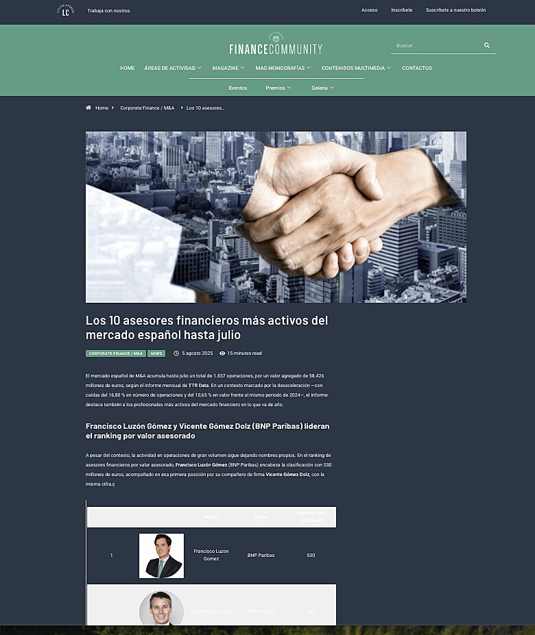 Los 10 asesores financieros ms activos del mercado espaol hasta julio